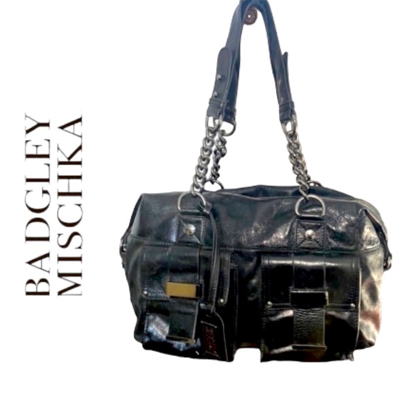 BADGLEY MISCHKA➕Leather & Chain Handbag - Picture 1 of 7